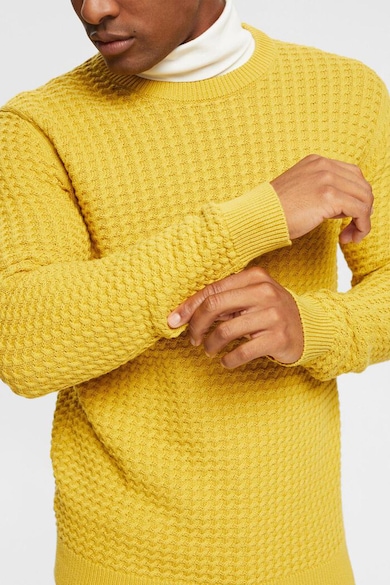 Esprit Памучен пуловер с поло и релеф Мъже