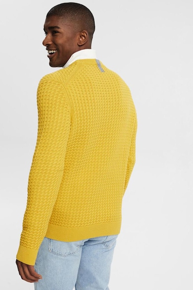 Esprit Памучен пуловер с поло и релеф Мъже