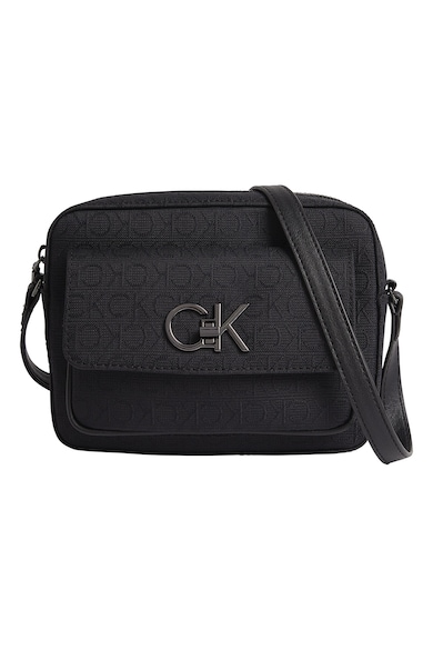 Geanta crossbody cu aplicatie logo metalica - Negru