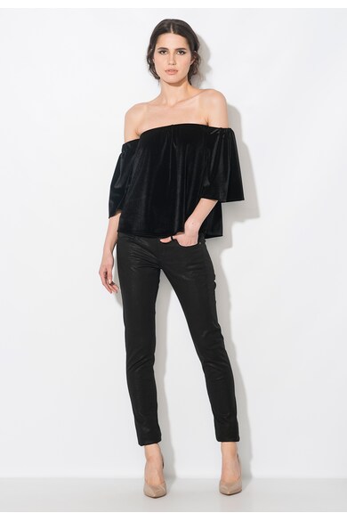 Zee Lane Collection Bluza neagra catifelata cu decolteu pe umeri Femei