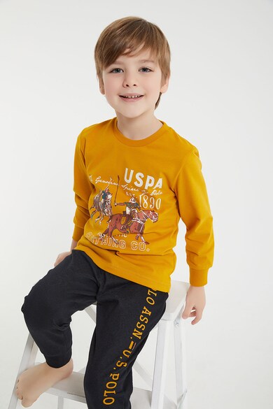 U.S. Polo Assn. Pijama lunga de bumbac cu logo si model grafic Baieti