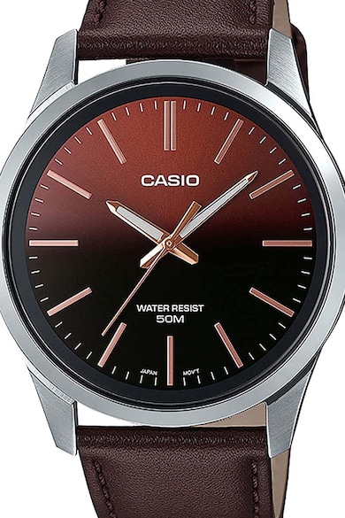 Casio Овален часовник с кожена каишка Мъже