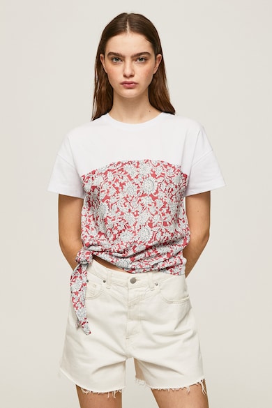 Pepe Jeans London Virágmintás póló oldalt csomózott részlettel női