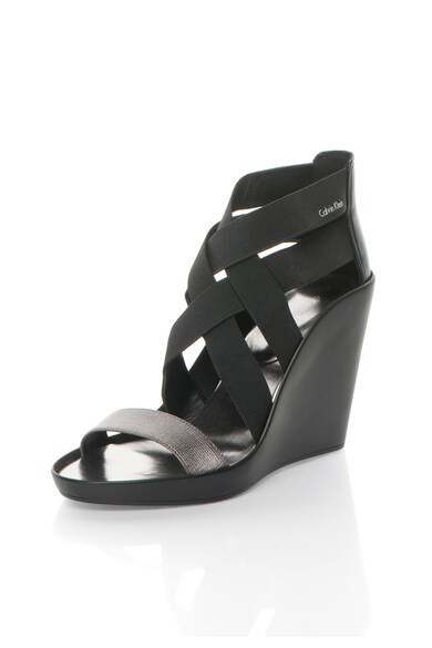 CALVIN KLEIN Sandale negre cu platforma wedge si benzi elastice Nuria Femei