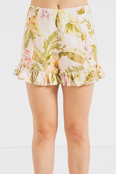 GUESS Къс ленен панталон с тропическа шарка Жени