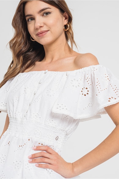 GUESS Bluza cu decolteu pe umeri si dantela Sangallo Femei