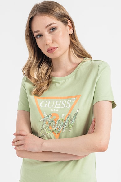 GUESS Tricou cu strasuri si aplicatii cu tinte Femei