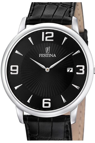 Festina Ceas negru cu curea din piele Barbati