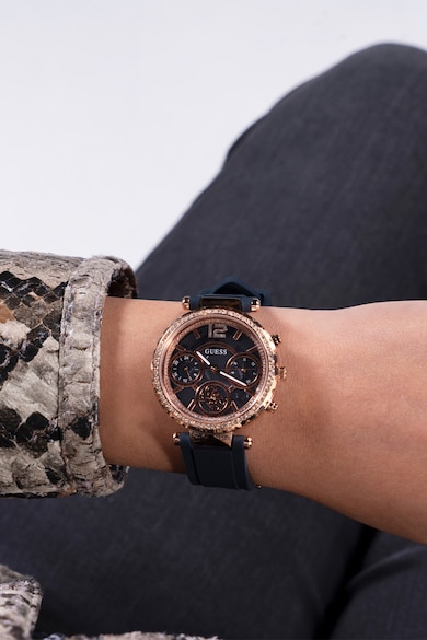GUESS Мултифункционален часовник със силиконова каишка и кристали Жени