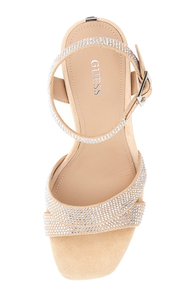 GUESS Sandale de piele intoarsa sintetica cu strasuri Femei