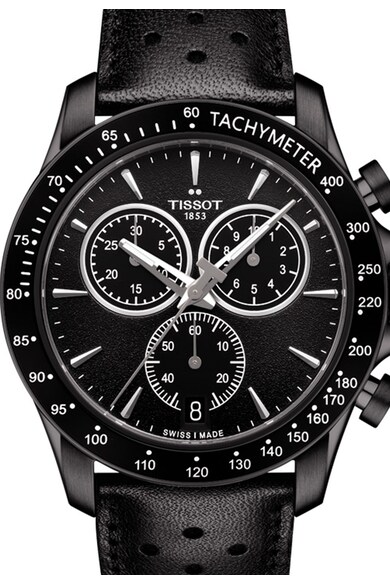 Tissot Черен часовник V8 с кожена каишка Мъже