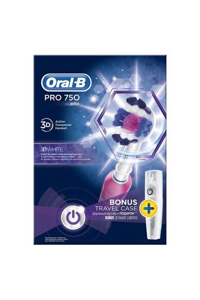 Oral-B Ел. четка за зъби  PRO 750 3D White, Презареждаща, 1 програма, 1 глава, Включена поставка за път Жени