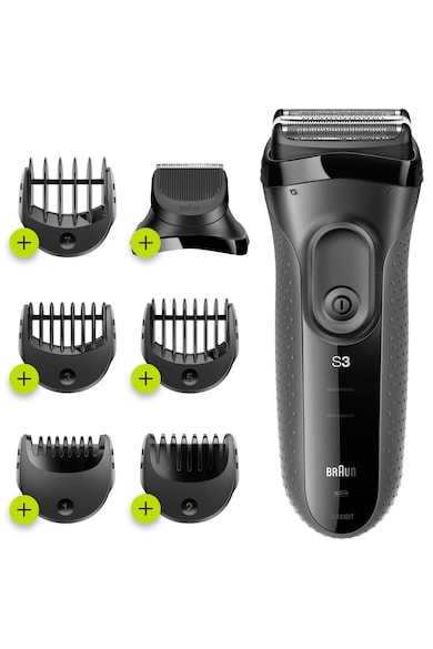 Braun Aparat de ras electric  Series 3 3000BT ProSkin Wet&Dry, MicroComb, cap de tuns, 5 piepteni, Saculet de calatorie, Negru Barbati