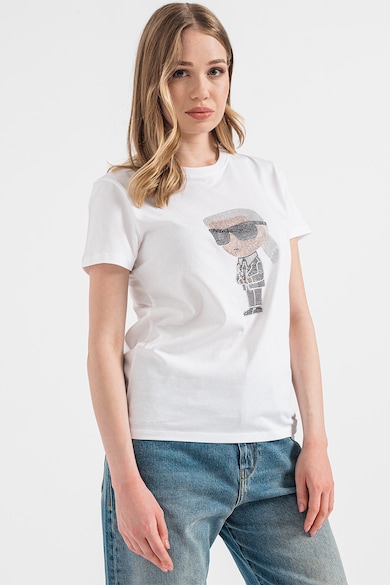 Karl Lagerfeld Ikonik 2.0 Organikuspamut póló strasszköves díszítéssel női