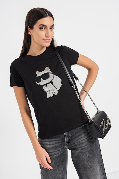 Karl Lagerfeld Тениска от органичен памук с декоративни камъни Жени