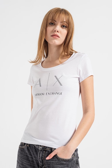 ARMANI EXCHANGE Тениска с лого с декоративни камъни Жени