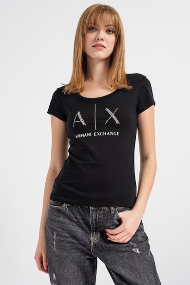 ARMANI EXCHANGE Тениска с лого с декоративни камъни Жени