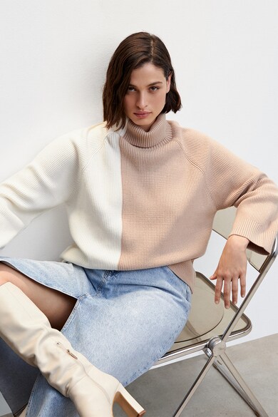Pulover cu guler inalt si model colorblock Telma Mango (47000233-07 ...