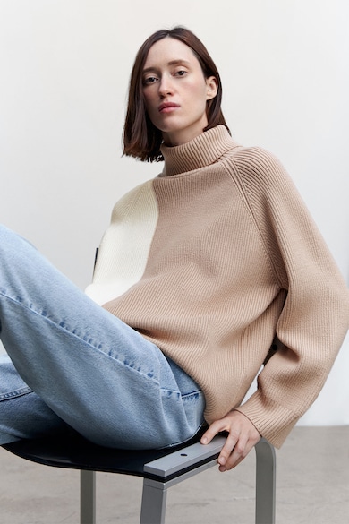 Pulover cu guler inalt si model colorblock Telma Mango (47000233-07 ...