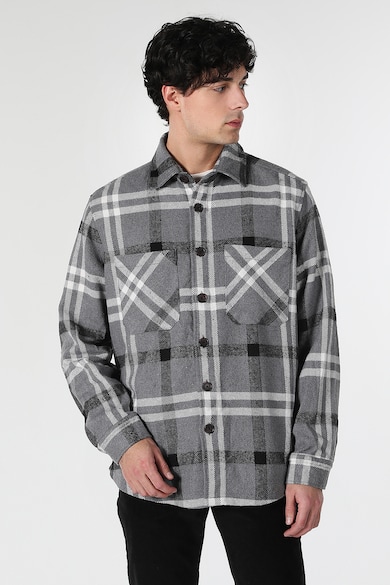 Camasa in carouri cu buzunar pe piept - Alb/Gri