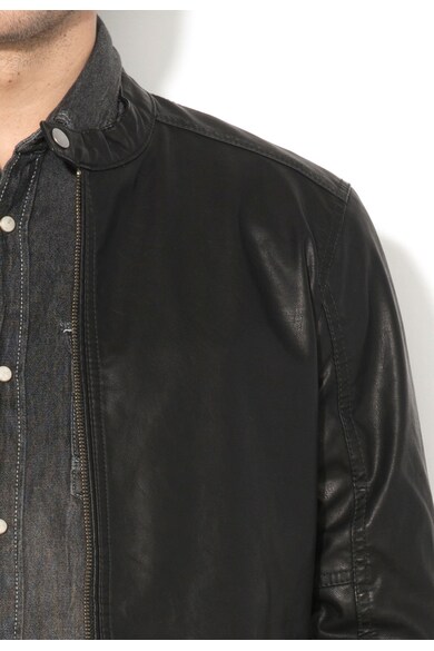 Jack & Jones Jacheta biker neagra de piele sintetica Joakim Barbati