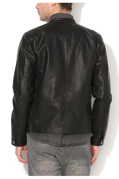 Jack & Jones Jacheta biker neagra de piele sintetica Joakim Barbati