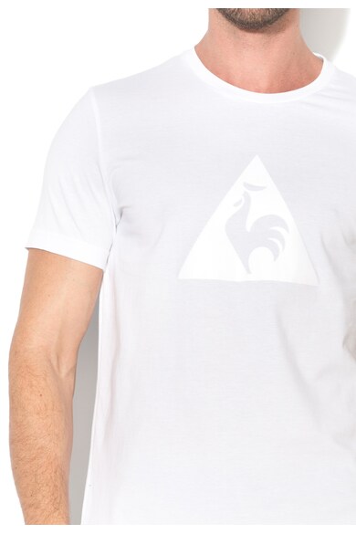 Le Coq Sportif Tricou alb cu decolteu la baza gatului si logo frontal Barbati