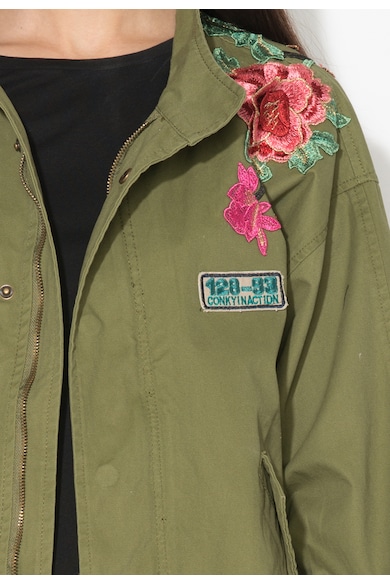 Zee Lane Denim Katonai Zöld Sahariana Kabát Virágmintás Hímzéssel női