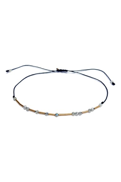 Bratara din aur filat de 14K/20 cu snur de ajustare - Auriu/Negru/Gri deschis