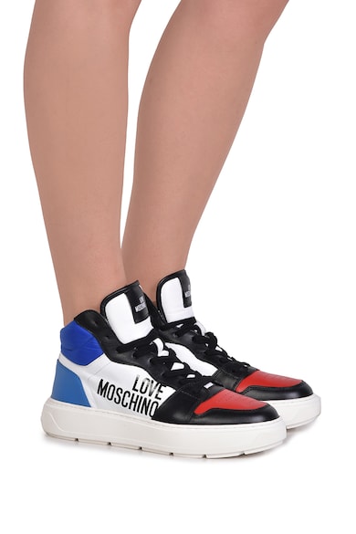 Love Moschino Кожени спортни обувки с контраст Жени