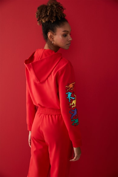 Penti Crop kapucnis pulóver Keith Haring mintával női