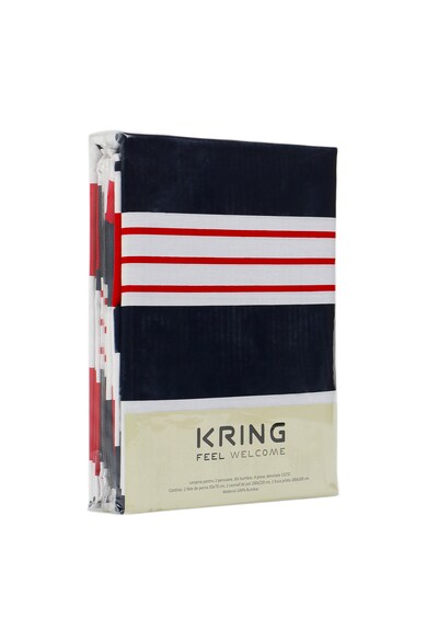 Kring Спален комплект (чаршаф + плик за завивка + 2 калъфки за възглавница) за легло с размери 160x200 см, 132TC, 100% памук, Принт райета, Син/Червен Мъже