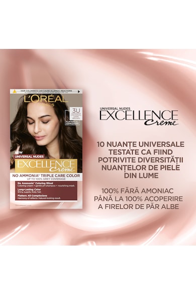 L'Oreal Paris Перманентна боя за коса  Excellence Universal Nudes, 3U Universal Dark Brown, Без амоняк, 192 мл Жени