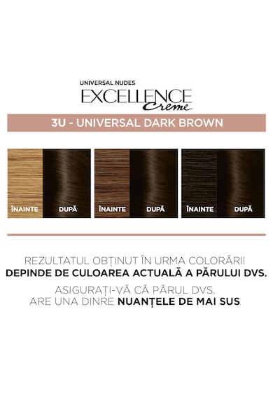 L'Oreal Paris Перманентна боя за коса  Excellence Universal Nudes, 3U Universal Dark Brown, Без амоняк, 192 мл Жени