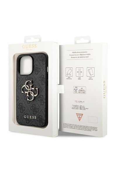 GUESS Husa de protectie  cu logo metalic PU 4G pentru iPhone 14 Pro Max, Gri Femei