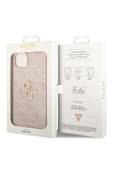 GUESS Husa de protectie  cu logo metalic PU 4G pentru iPhone 14 Plus, Roz Barbati