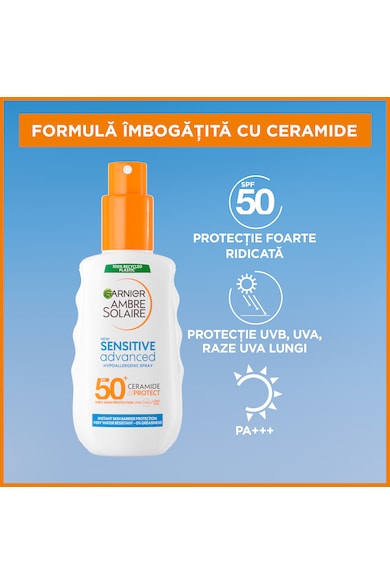 Garnier Ambre Solaire Sensitive Advanced Spray, Nagyon magas védelem, világos, érzékeny bőrre, SPF 50+, 150ml női