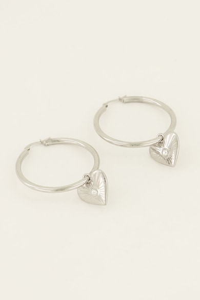 My Jewellery Rozsdamentes acél karika-fülbevaló szív alakú charmmal női