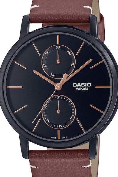 Casio Часовник от неръждаема стомана с кожена каишка Мъже