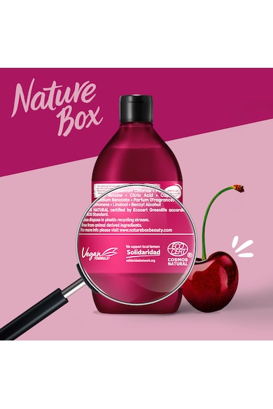 Nature Box Шампоан  Със студено пресовано масло от черешови семена, За изглаждане на непокорна коса, с антистатичен ефект, 385 мл Жени