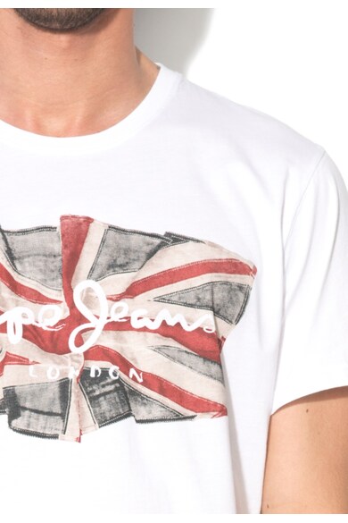 Pepe Jeans London Бяла вталена тениска с лого и щампа Мъже