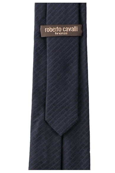 Roberto Cavalli Cravata bleumarin inchis de matase cu model logo Barbati