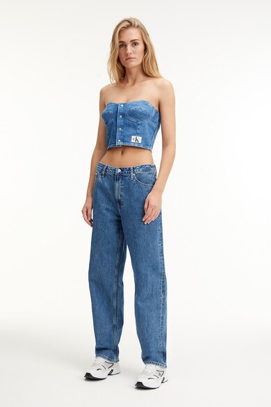 Top crop de denim cu aplicatie logo CALVIN KLEIN JEANS (J20J221264