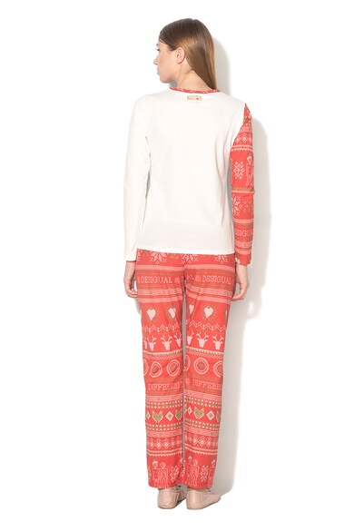 Desigual living Pijama alb cu rosu si imprimeu etnic Robots Femei
