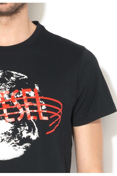 Diesel Tricou negru cu imprimeu frontal Diego Barbati