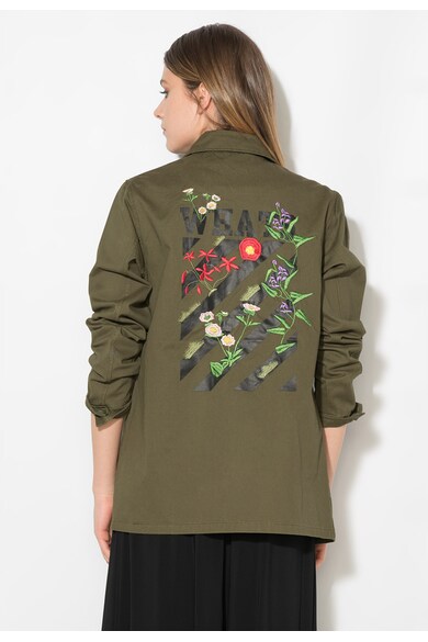 Zee Lane Denim Jacheta verde militar cu broderii florale Femei