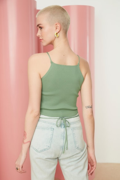 Trendyol Bordázott crop top szögletes nyakrésszel női