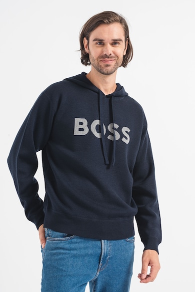 BOSS Пуловер с необработена вълна и с качулка и лого Мъже