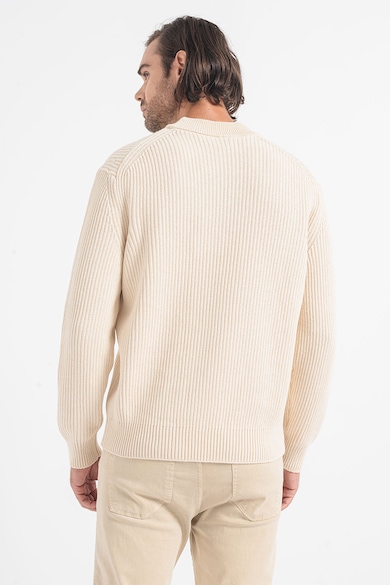 BOSS Памучен пуловер с овално деколте Мъже
