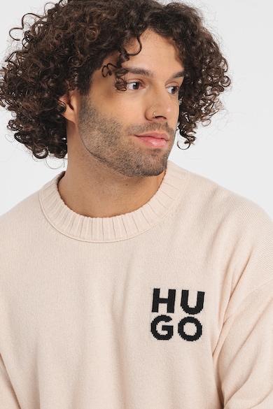 HUGO Пуловер с необработена вълна San Cassio с лого на гърдите Мъже